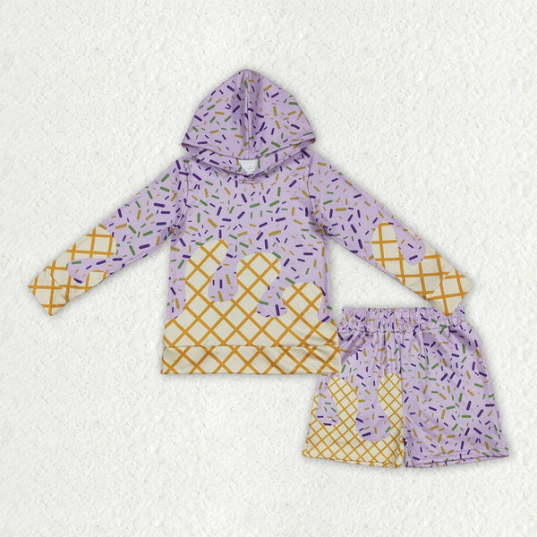 BLS0029 RTS kids girl clothes purple girl winter hoodies outfit skirt set