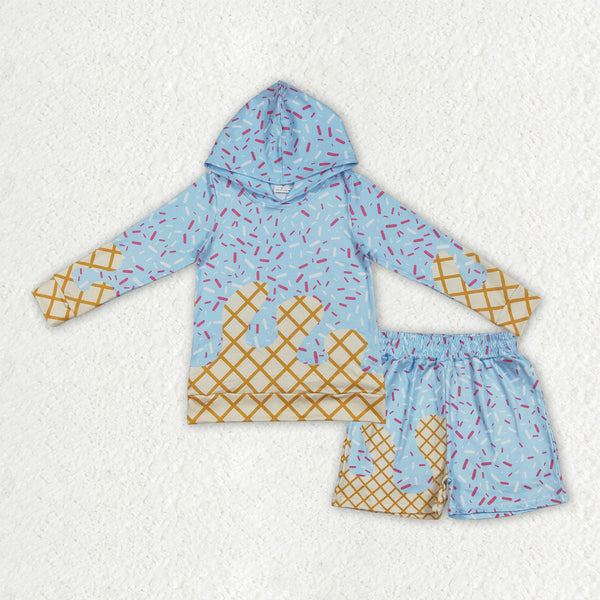 BLS0030 RTS kids girl clothes blue girl winter hoodies outfit skirt set