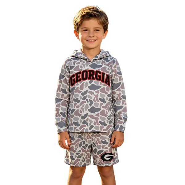 BLS0047 RTS baby boy clothes vinyl state print toddler boy fall winter outfit shorts set