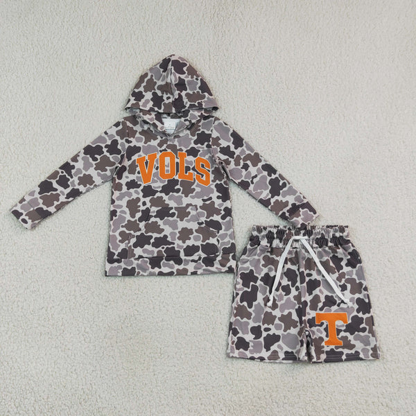 RTS BLS0049 baby boy clothes camo vols letter print long sleeve hoodie short outfit