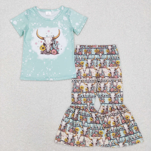 GSPO1090 toddler girl clothes cow girl bell bottom outfit