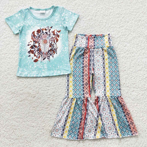 GSPO0776 toddler girl clothes cow girl bell bottom outfit