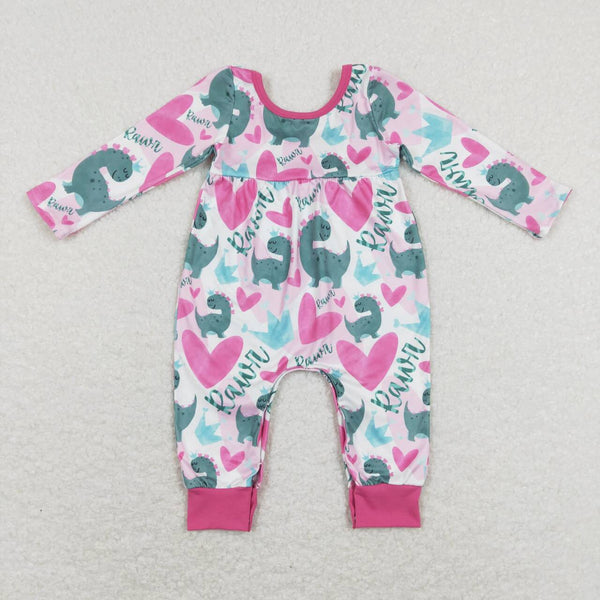 LR0877 baby girl clothes girl winter romper dinosaur romper heart toddler valentines day romper