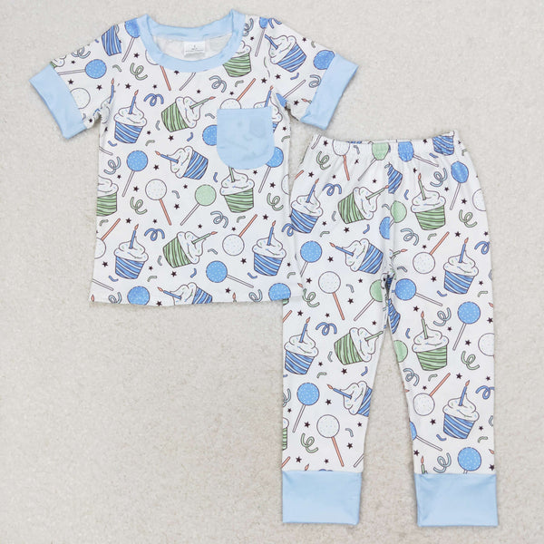 BSPO0410 RTS 3-6M to 7-8T baby boy clothes pocket  happy birthday boy  pajamas outfit