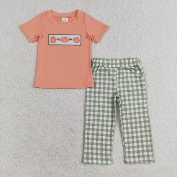 BSPO0451 RTS baby boy clothes peach boy fall pant sets embroidery fall outfit