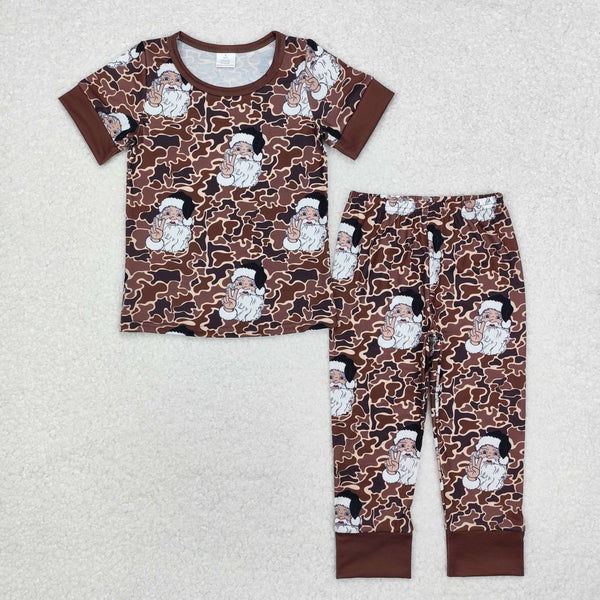 RTS Matching clothing christmas santa camo print kid short sleeve romper top pant fall clothing-2026.9.28