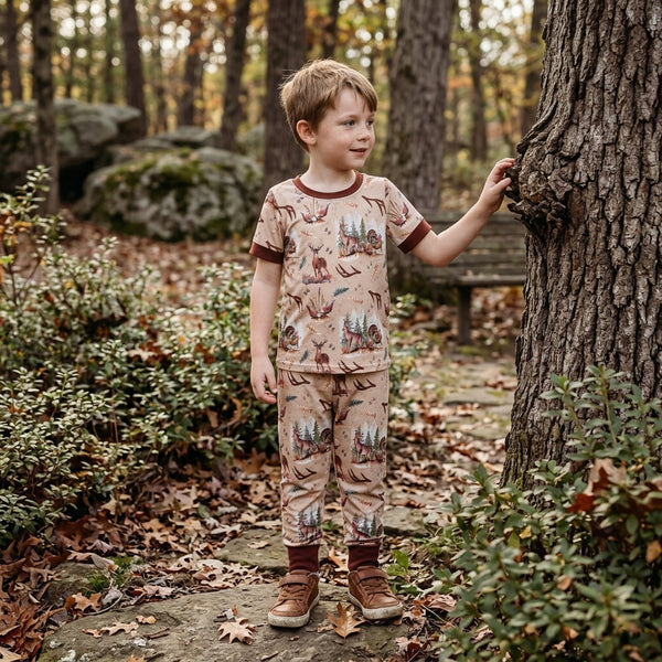RTS BSPO0494 baby girl clothes wildlife scene print short sleeve pant outfit