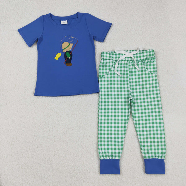 BSPO0506 RTS boy clothes fishing boy spring fall embroidery outfit