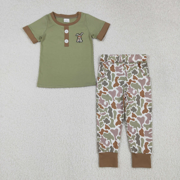 BSPO0603 RTS  toddler boy clothes rabbit boy easter embroidery pants set