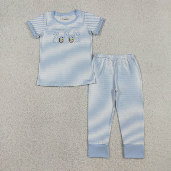 BSPO0610 RTS toddler boy clothes bunny boy easter embroidery pajamas set