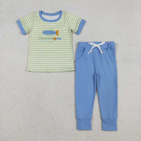RTS kids matching clothing embroidery fishing print clothing boy spring clothing-2025.12.6
