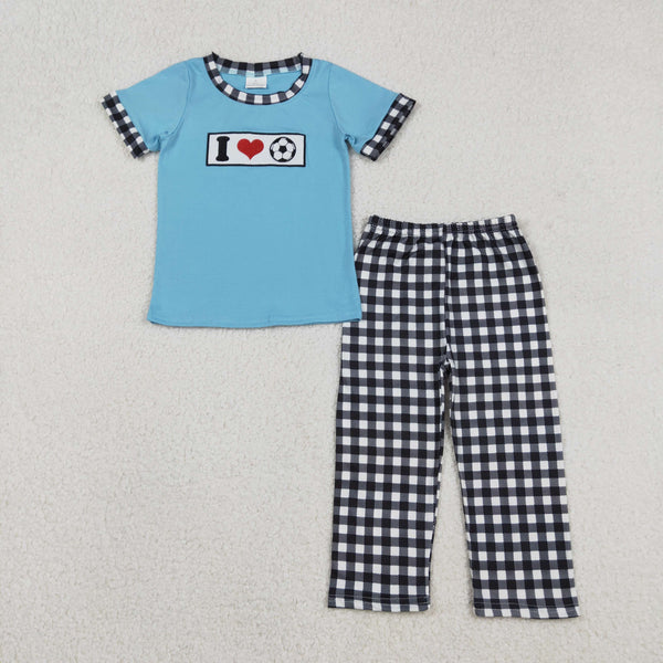BSPO0622 RTS toddler boy clothes I love football boy spring fall embroidery outfit
