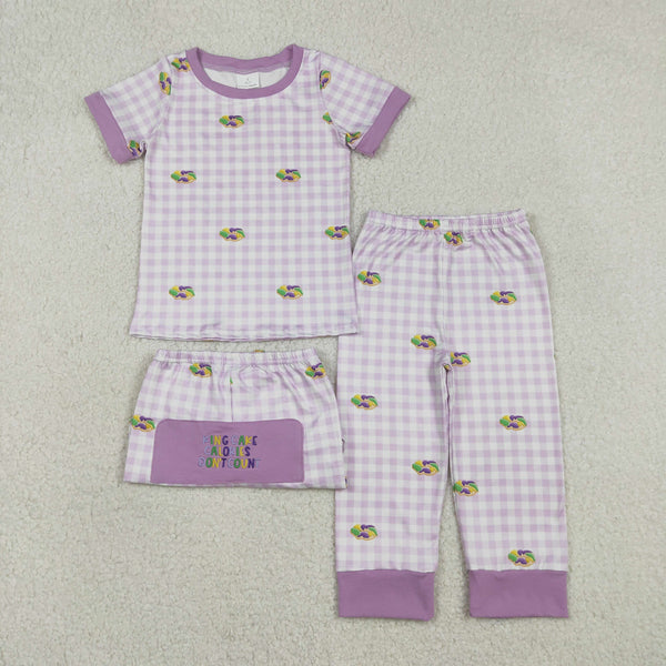 BSPO0630  RTS  toddler boy clothes king cake boy mardi gras embroidery outfit