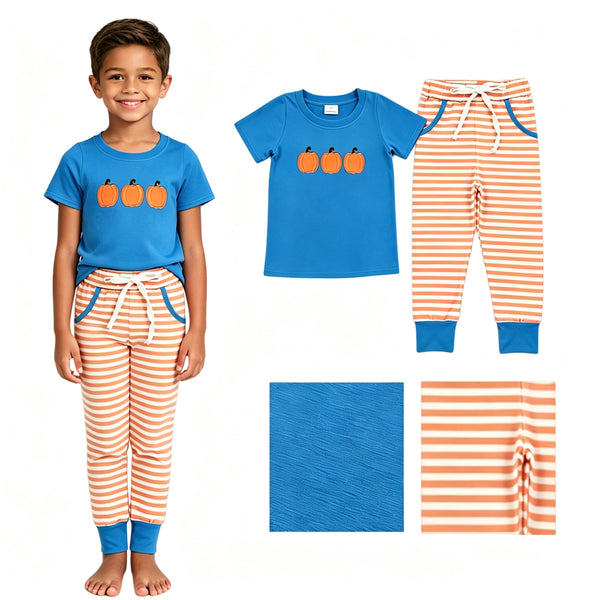 RTS BSPO0693 toddler boy clothes pumpkin print embroidery boy fall outfit pants set