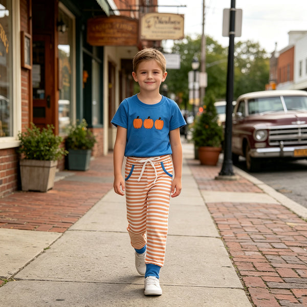 RTS BSPO0693 toddler boy clothes pumpkin print embroidery boy fall outfit pants set