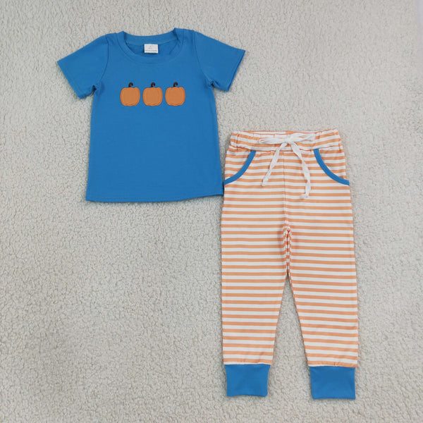 RTS BSPO0693 toddler boy clothes pumpkin print embroidery boy fall outfit pants set
