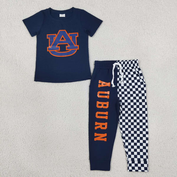 RTS BSPO0694 toddler boy clothes team vinyl print short sleeve outfit fall pants set