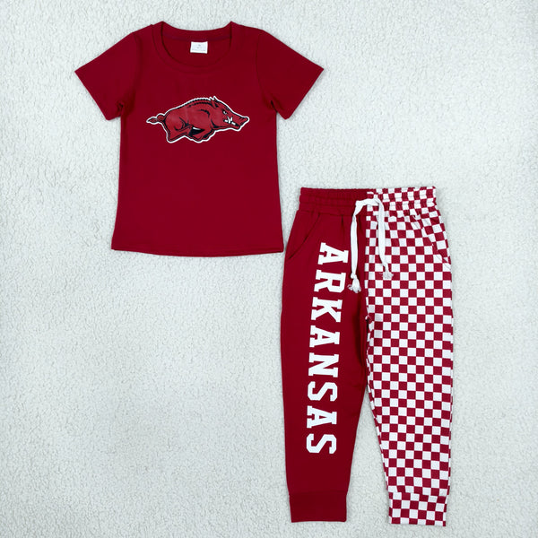 RTS BSPO0699 toddler boy clothes Arkansas wild hog vinyl print short sleeve outfit