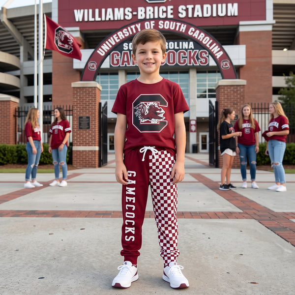 RTS P1064 baby boy clothes gamecocks vinyl print checkered pant