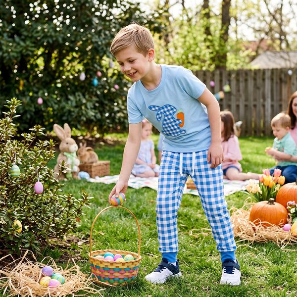 RTS BSPO0705 toddler boy clothes Easter bunny carrot  embroidery short sleeve outfit easter clothes spring outfit