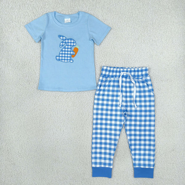RTS BSPO0705 toddler boy clothes Easter bunny carrot  embroidery short sleeve outfit easter clothes spring outfit