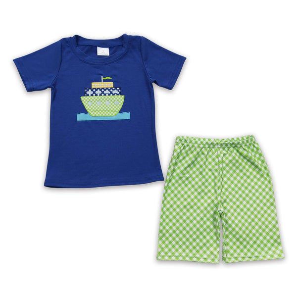 BSSO0097 baby boy clothes boat embroidery summer outfits