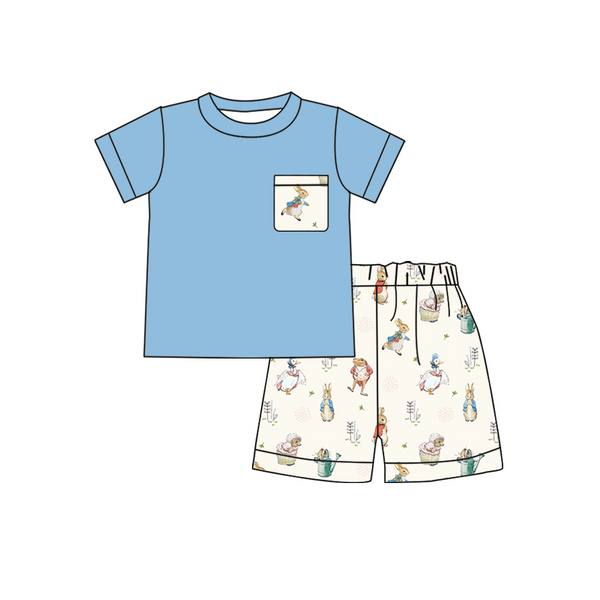 BSSO0115 baby boy clothes blue bunny easter outfit