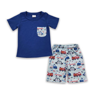 BSSO0121 baby boy clothes blue pocket summer outfits