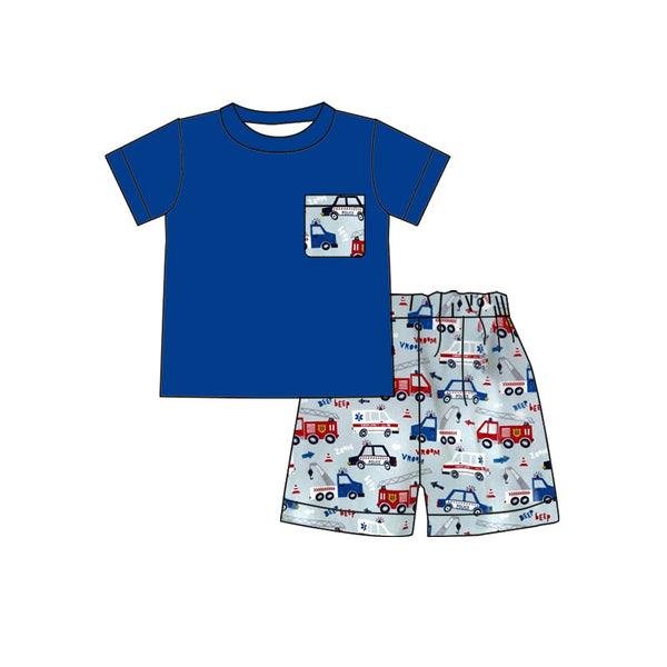 BSSO0121 baby boy clothes blue pocket summer outfits