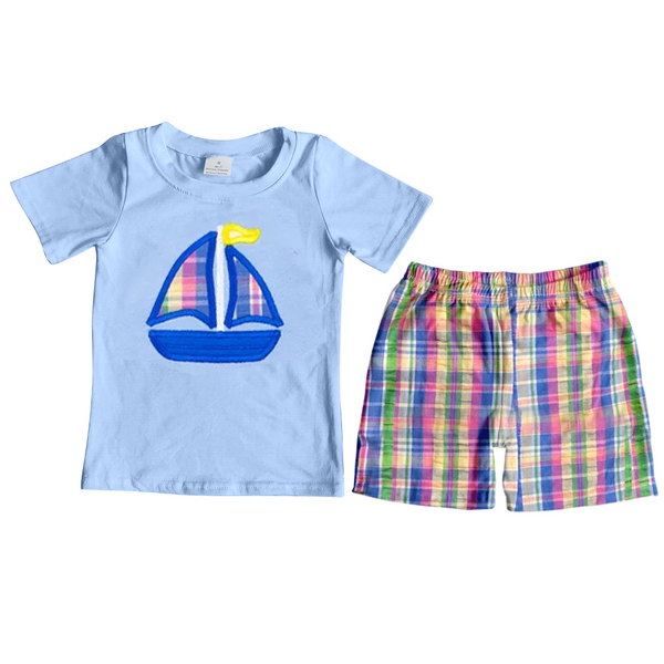 BSSO0127 baby boy clothes  summer outfits embroidery boy shorts set