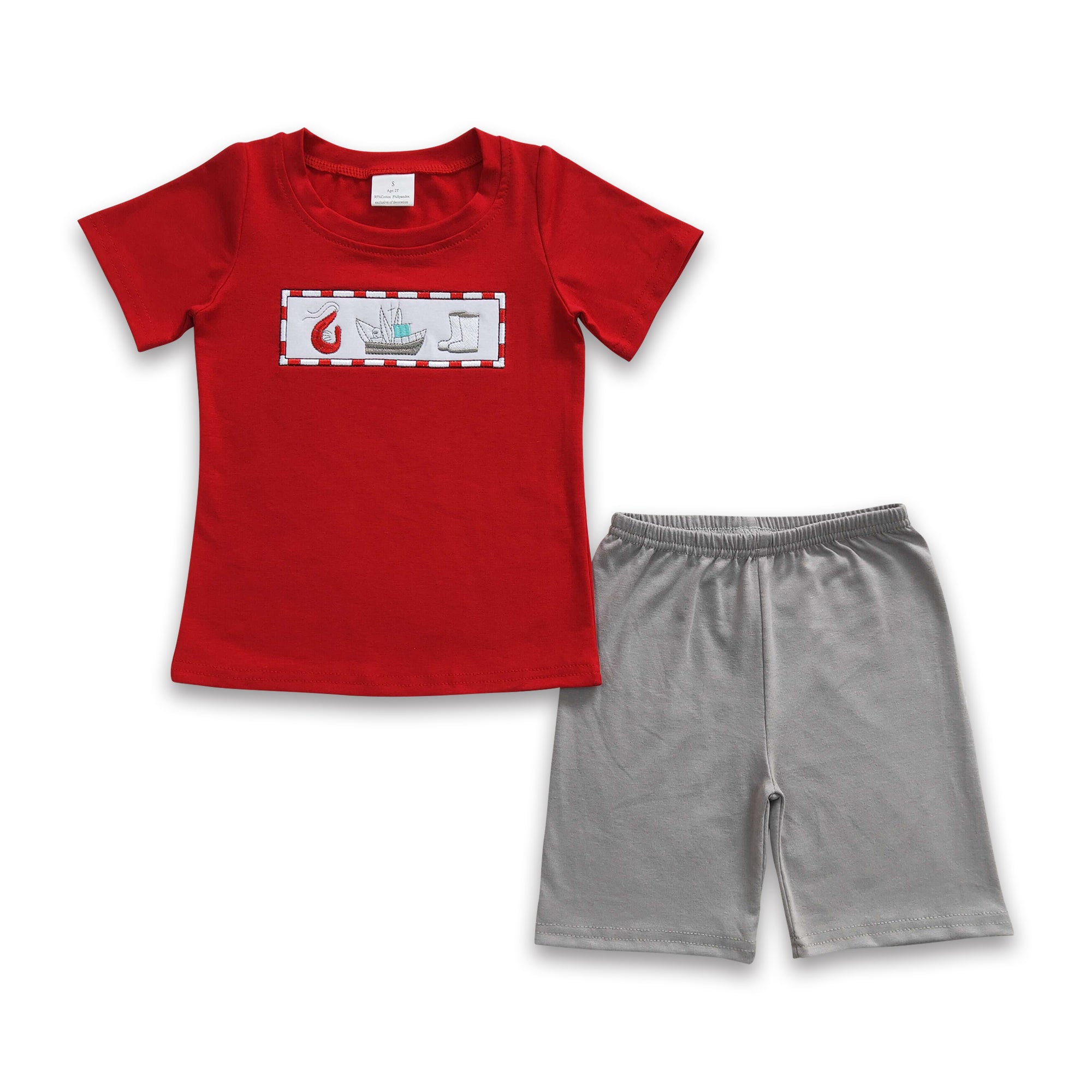 BSSO0144 baby boy clothes pocket summer outfits emboridery shorts set