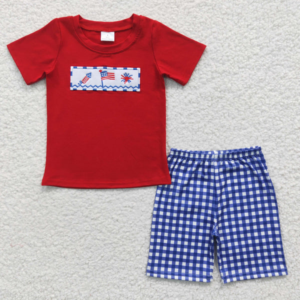 RTS Matching  toddler clothes  embroidery flag print set boys 4th of July summer clothing-2026.3.7