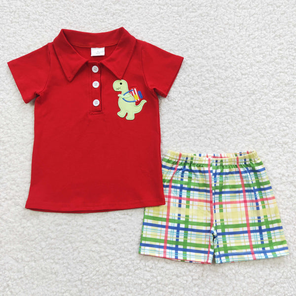RTS toddler clothes matching clothing embroidery dino crayon print set boys back to shcool day summer clothing-2026.2.28