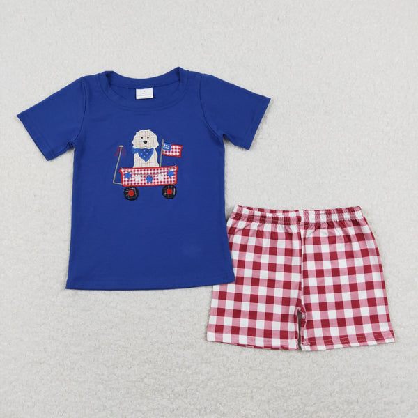 RTS Matching  toddler clothes  embroidery flag print set boys 4th of July summer clothing-2026.3.7
