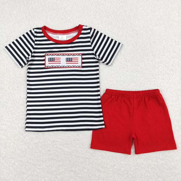 RTS Matching  toddler clothes  embroidery flag print set boys 4th of July summer clothing-2026.3.7