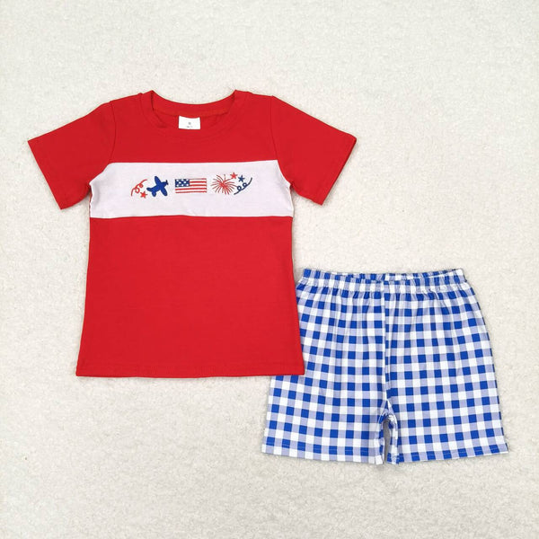 RTS Matching  toddler clothes  embroidery flag print set boys 4th of July summer clothing-2026.3.7