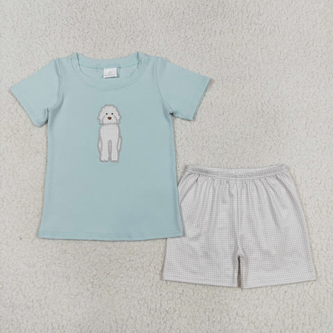 BSSO0593 RTS baby boy clothes dog embroidery toddler boy summer outfit