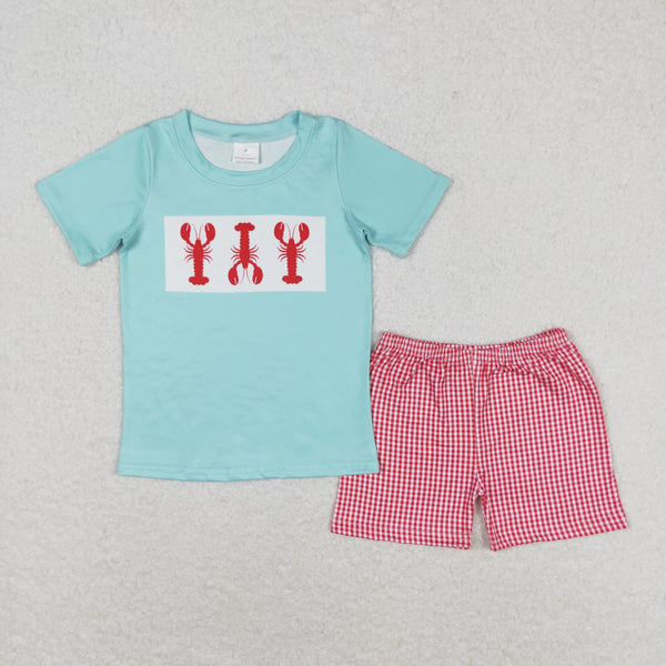 BSSO0597 RTS baby boy clothes crawfish toddler boy summer outfit ¡ꡧprint¡ê?