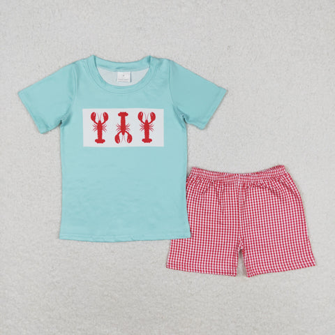 BSSO0597 RTS baby boy clothes crawfish toddler boy summer outfit ¡ꡧprint¡ê?