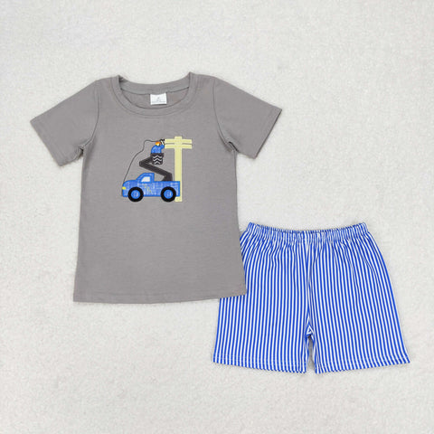 BSSO0631 RTS baby boy clothes lineman toddler boy summer outfit¡ꡧembroidery¡ê?