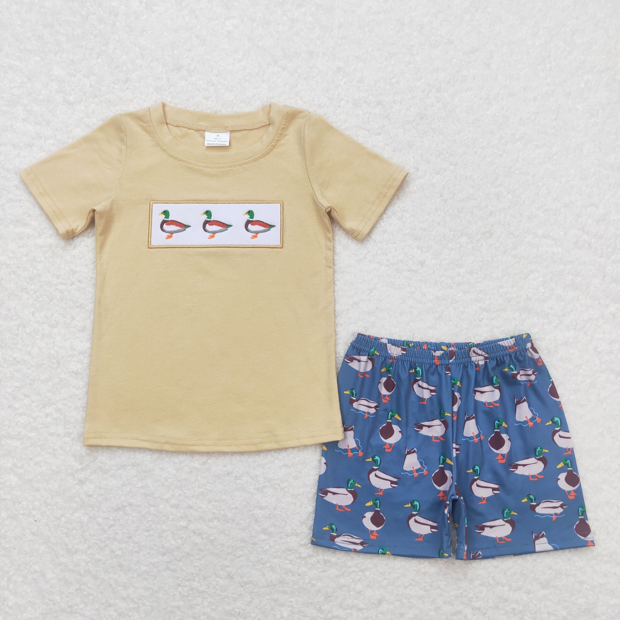 BSSO0645 RTS baby boy clothes embroidery mallard toddler boy summer outfit