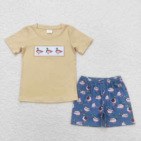 BSSO0645 RTS baby boy clothes embroidery mallard toddler boy summer outfit