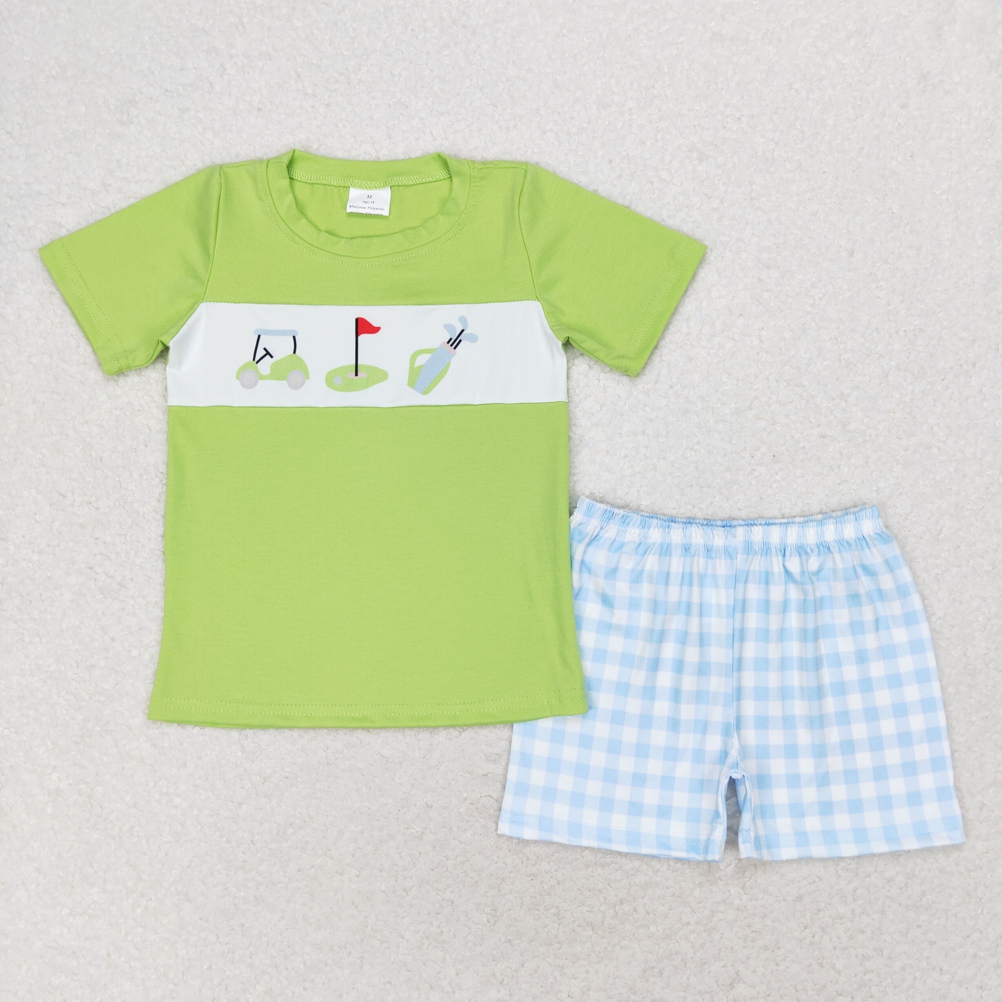 BSSO0667 RTS  baby boy clothes golf gingham toddler boy summer outfits