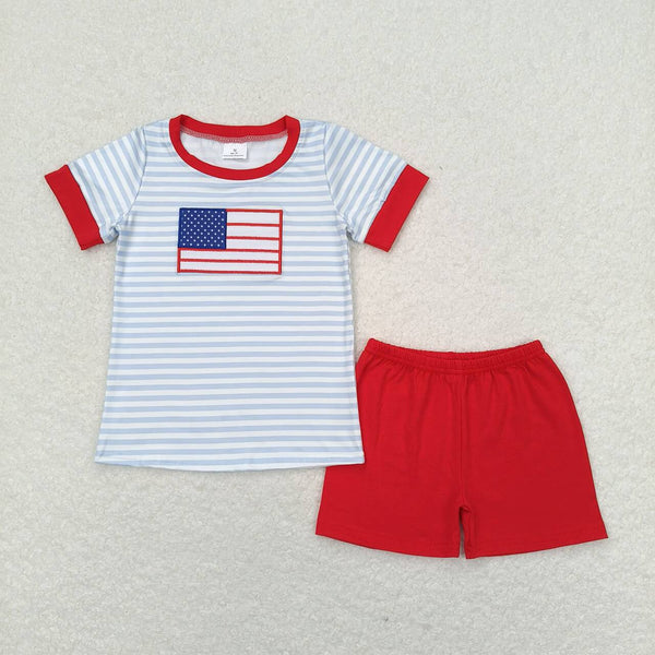 RTS Matching  toddler clothes  embroidery flag print set boys 4th of July summer clothing-2026.3.7
