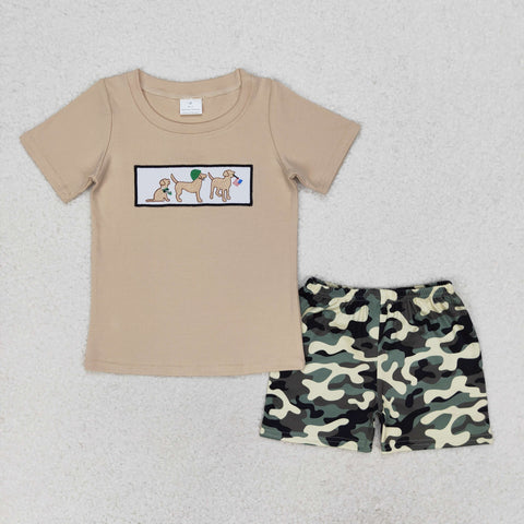 BSSO0720 RTS baby boy clothes camouflage dog toddler boy summer outfits embroidery