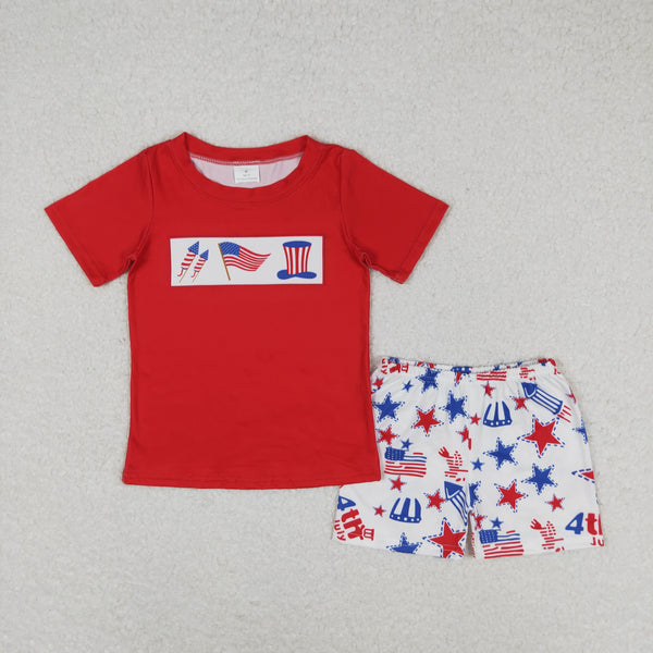 BSSO0726 3-6M to 7-8T RTS baby boy clothes embroidery 4th of July patriotic toddler boy summer outfit 1