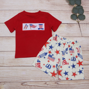 BSSO0726 3-6M to 7-8T RTS baby boy clothes embroidery 4th of July patriotic toddler boy summer outfit 1