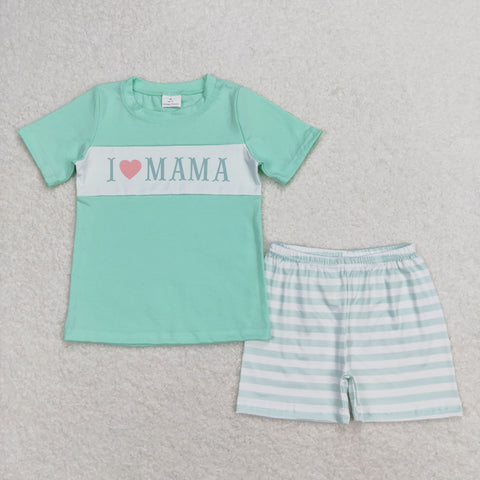 BSSO0751 RTS baby boy clothes I love mama toddler boy summer outfits