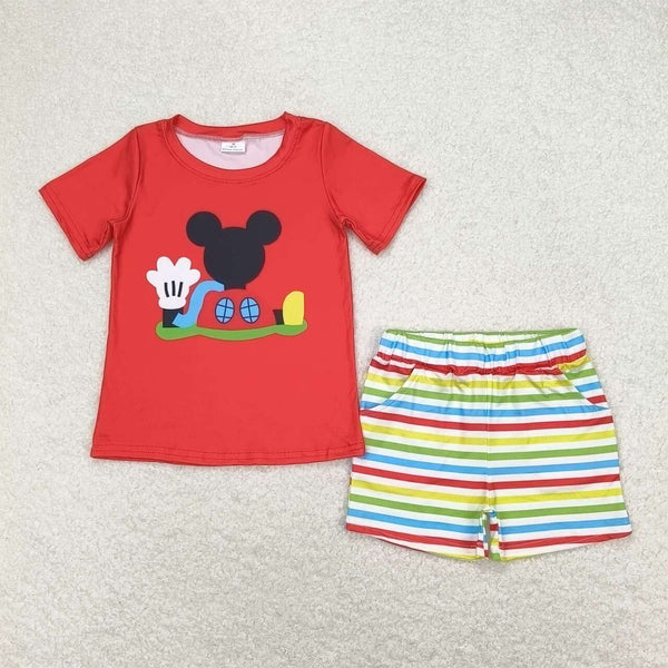 BSSO0786 RTS 3-6M to 7-8T boy clothes red cartoon mouse toddler boy summer outfits