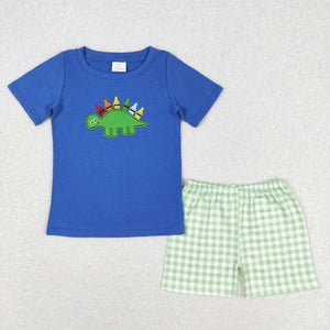 BSSO0805 RTS baby boy clothes embroidery dinosaur back to school day toddler boy summer outfits 3-6M to 7-8T